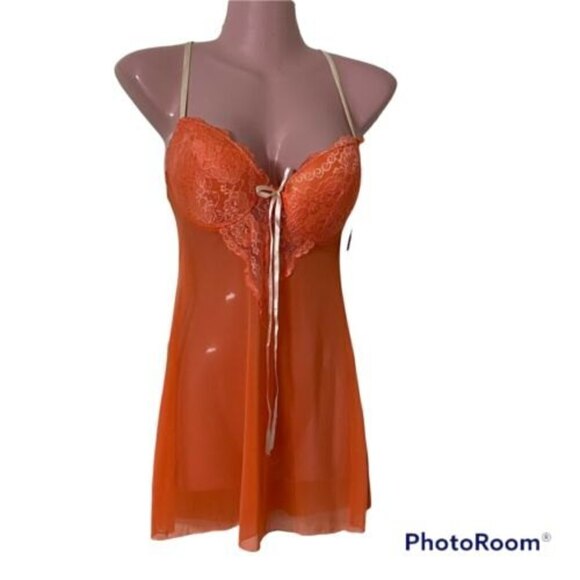 New Just Sexy Lingerie Woman's Chemise and Thong Small Peach - Picture 1 of 5